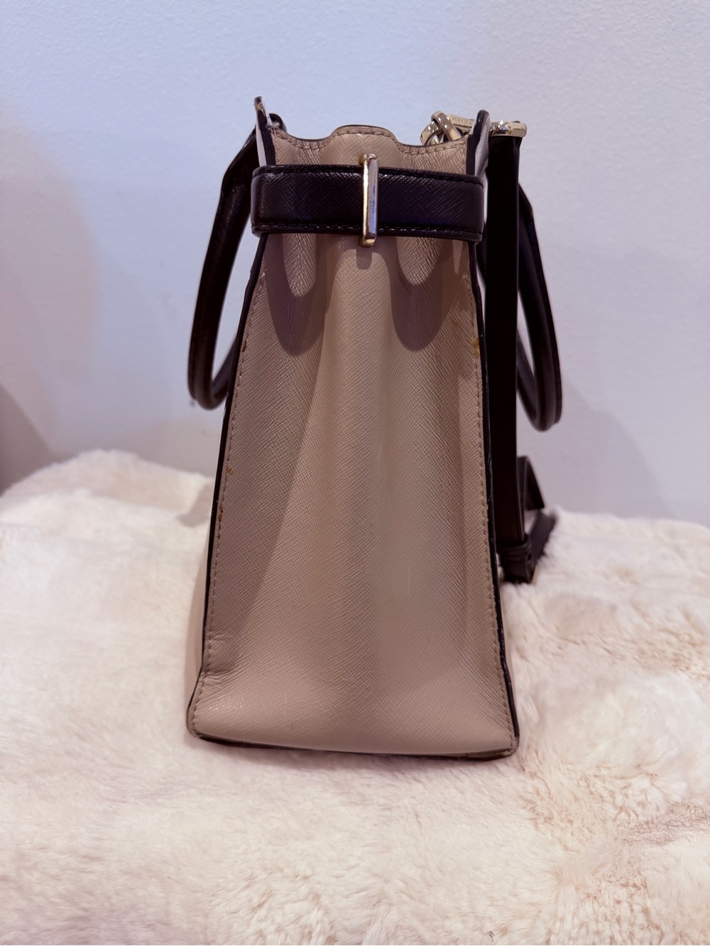 kate spade Beige, White & Black Leather Satchel with Top Handle - Picture 4 of 5